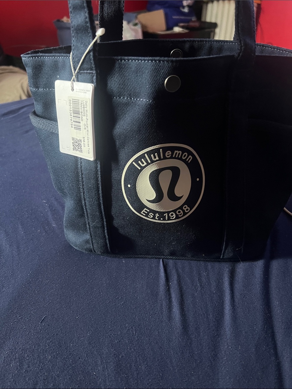 lululemon athletica Black Canvas Messenger Tote with Logo